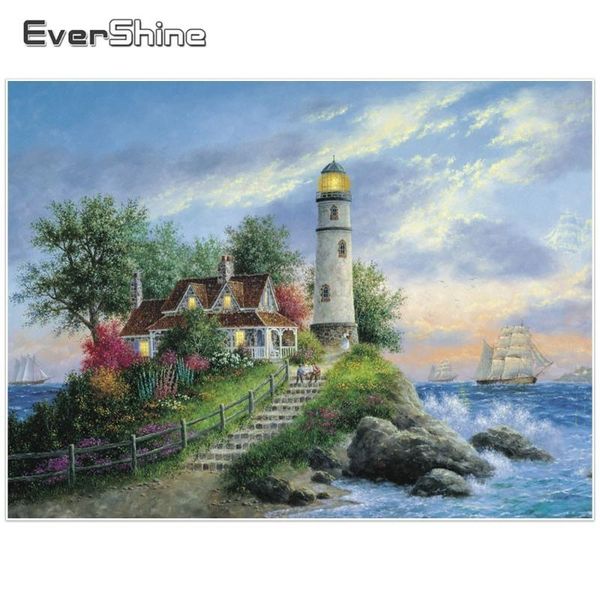 

diamond painting evershine scenery full round drill diy embroidery lighthouse lnadscape mosaic wall decoration