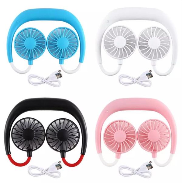 Ventilador portátil Hands-Free Band Band Hands-Free Suspensão USB Recarregável Fã Dual Mini Ar Condicionado / Fan refrigerador para Estudante de Room