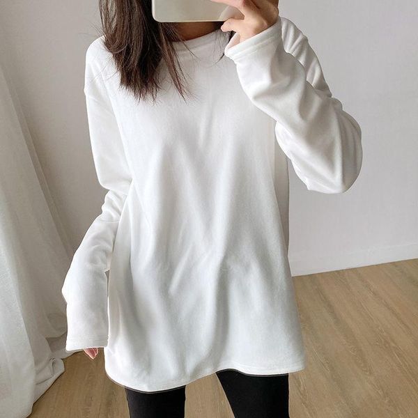 

women's t-shirt autumn and winter white long sleeve loose double-sided