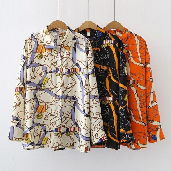 

women's blouses & shirts print spring summer blouse long sleeve blusas mujer, White