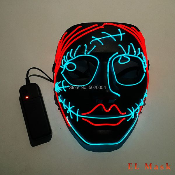 

costume accessories christmas decoration supplies sound activated light up mask terror el wire led mask with dc 3v 2aa baterries, Silver