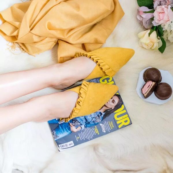 

slippers women flat shoes slip on mules fashion ruffles ladies suede platform loafer brand flip flop 36-41 dorp ship, Black