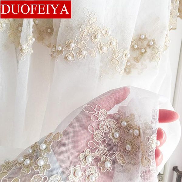 

curtain & drapes luxury embroidery pearls tulle curtians for living room rope flowers sheer volie elegant romantic yarn