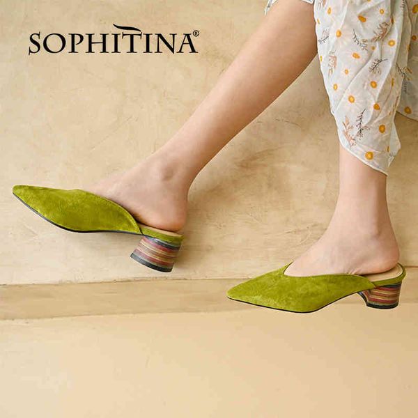 

sophitina concise flock pumps shoes women heels mules mid shallow office lady comfortable dressing spring green pointed toefo351 210513, Black