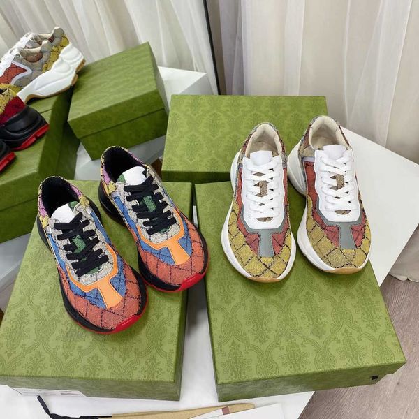

2021 designer shoes rhyton sneakers beige men trainers vintage luxury chaussures ladies shoe designers sneakes with box, Black