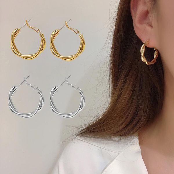 

hoop & huggie women geometric circle earrings accessories jewelry vintage metal cross-woven twist party gift, Golden;silver