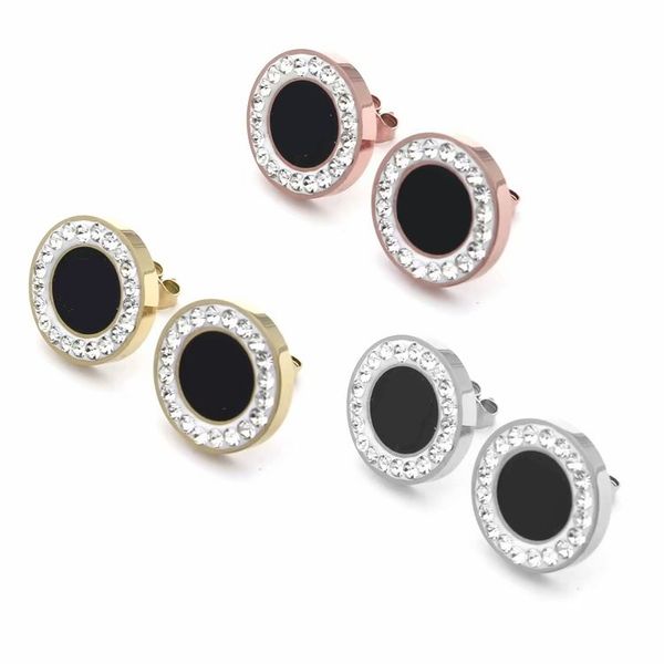 Top Quality Design classico Black Drop Oil Love Studs CZ Stone 3 colori Orecchini in acciaio inossidabile placcato oro Moda Hip Hop Hoops Gioielli da donna all'ingrosso