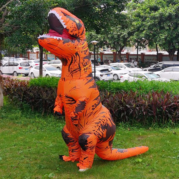 Mascote boneca traje de halloween laranja dino traje inflável mascot t-rex trajes adulto dinossauro vestido vestido mulher homem traje de natal