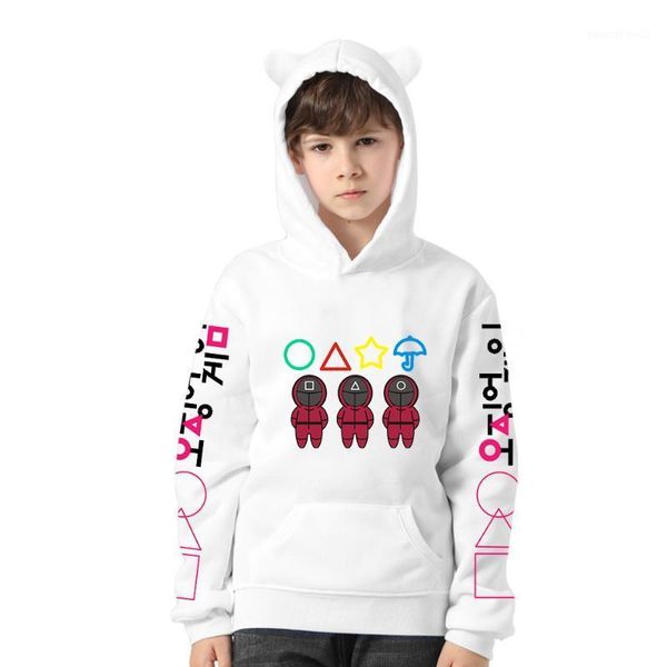 

women's hoodies & sweatshirts 3-14 years boy/girls squid game costume cat ear print cosplay hooded children sportswear1, Black