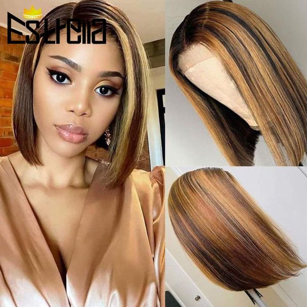 

lace wigs highlight wig brazilian straight bob human hair 4x4 ombre piano 4/27# color short pre-plucked, Black;brown