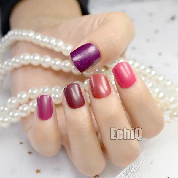 

24pcs false nail art tips full cover fake nails decoration patch manicure accessory red purple brown for daily office1, Red;gold