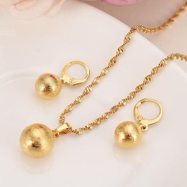 

earrings & necklace gold color matte ball drop pendant elegant jewerly set for women dubai arab african jewelry, Silver