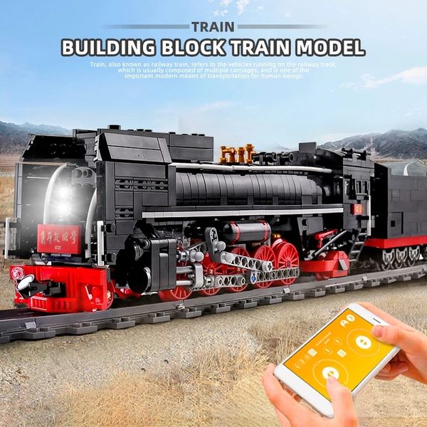 O QJ Steam Locomotivas Modelo Building Blocks Mold King 12003 Train Motorizado Montagem de Alta Tecnologia Entratação Infantil Presentes de Natal Brinquedos de Aniversário para Crianças