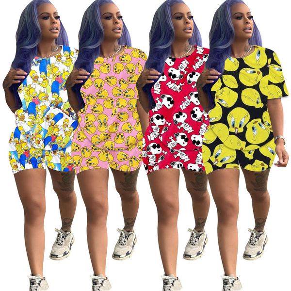 

2020 new women's lovely cartoon pattern printing two piece set, White