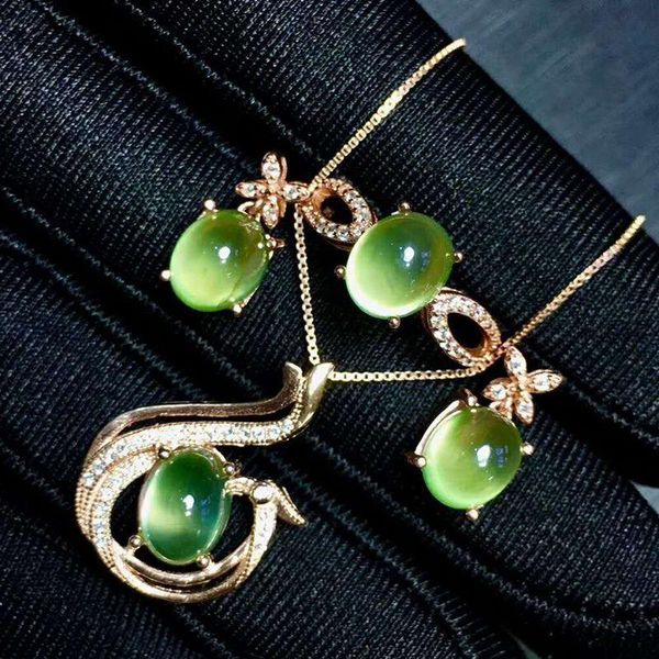 

bracelet, earrings & necklace 925 sterling silver oval prehnite jewelry set pendant ring bracelet natural gemstone 6 x 8/7 9 mm, Black