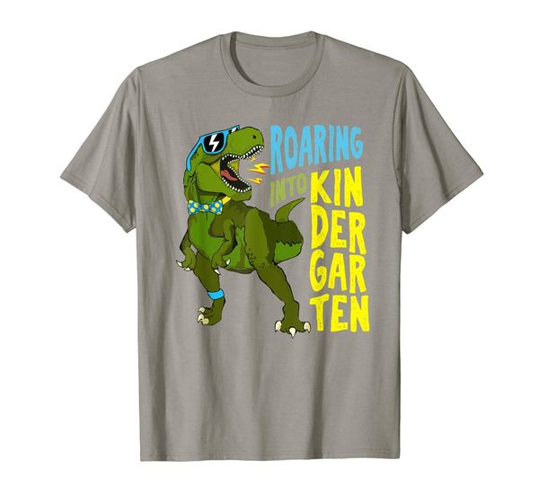 

back to school shirt dinosaur rex roaring into kindergarten t-shirt, White;black