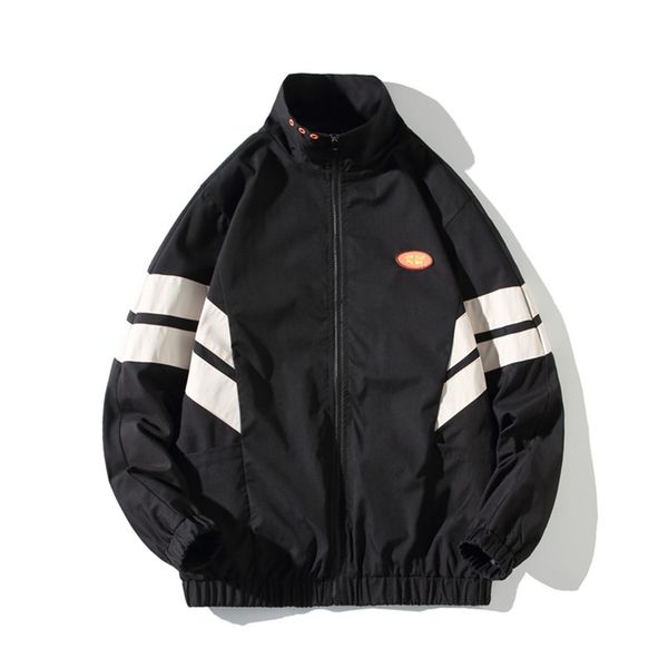 

autumn winter men's jackets coat raglan sleeve windproof collar patchwork stripe streetwear windbreaker man clothes 210927, Black;brown