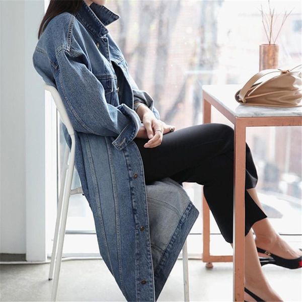 

women's trench coats long denim jacket 2021 windbreaker sleeve single breasted fashion casual outerwear autumn winter cotton coat, Tan;black