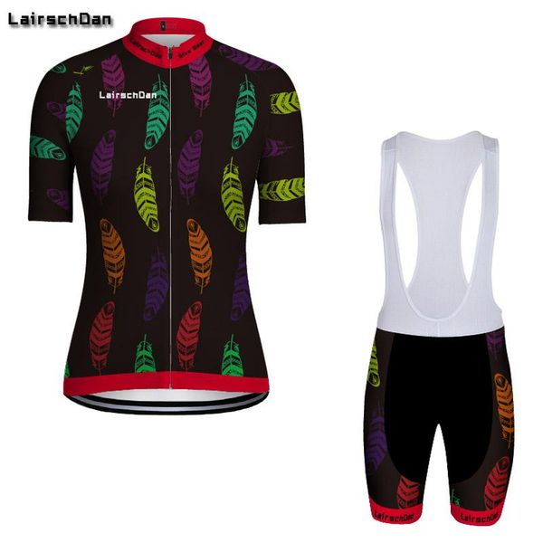 

racing sets lairschdan 2021 women bicycle cycling jersey kit summer female mtb set short sleeve bib shorts roupa de ciclismo feminina outfit, Black;blue