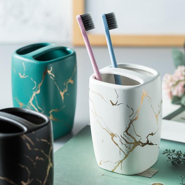

bath accessory set wedding gift ceramic mug imitation marble bathroom five-pieces with tray soap dish decoration