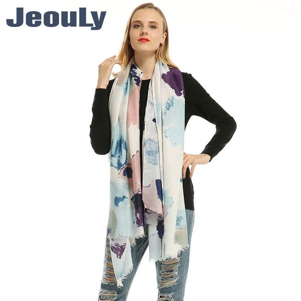 

scarves 2021 ms and shawls cross-border european american gouache printed satin must scarf wholesale, Blue;gray