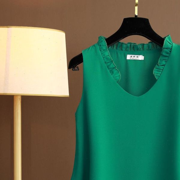 

women shirts oversized 5xl thin chiffon shirt summer sleeveless v neck pink white blouse loose lace breathable female casual