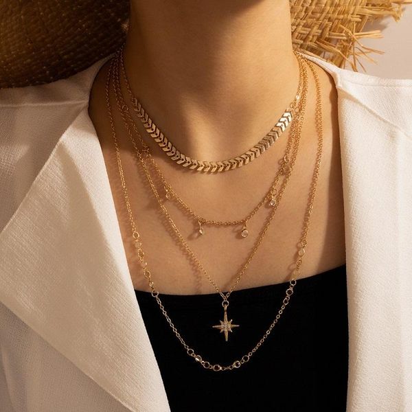

tocona multilayer crystal star pendant necklaces for women gold link chain arrow choker necklace fashion party gift jewelry 9789, Silver