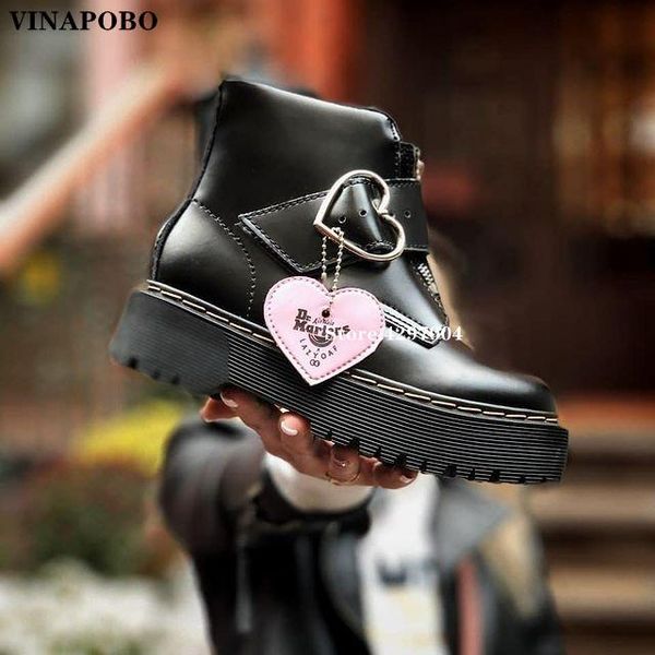 

boots 2021 genuine leather lace up shoes round toe flat heel luxury designer platfrom combat women ankle, Black