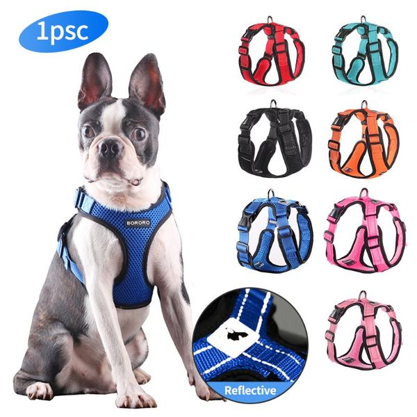

dog collars & leashes reflective pet harness vest soft mesh adjustable puppy chest strap leads breathable for small medium