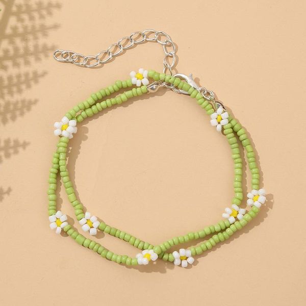 

beaded, strands bohemian ladies fashion light green glass beads double layer bracelets for women handmade beaded white flower bracelet jewel, Black