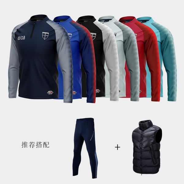 

autumn winter new quality semi zipper football shirt autumn winter long sleeve football training shirt men's printed team football shir, Gray