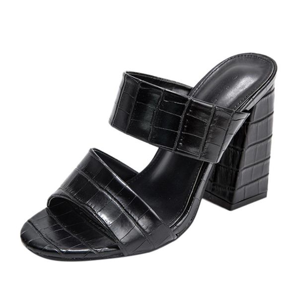 

slippers for women's summer open toe lady sandals shoes woman square root high heeled fashion fish-mouth ladies, Black