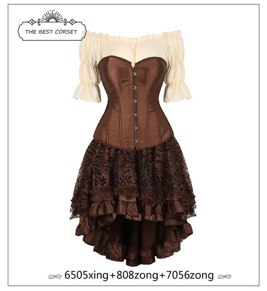 

steampunk corset dress renaissance gothic corset vintage dress faux leather corset skirt 3 piece cosplay costume, Black;white