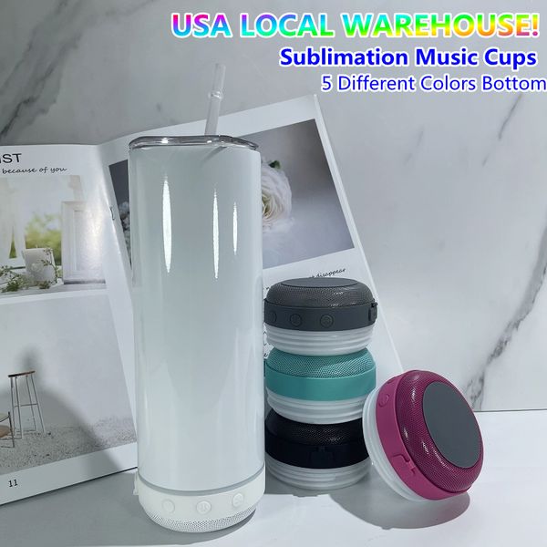 

usa stocks sublimation 20oz straight music tumblers with bluetooth tumbler straw lid blanks stainless steel double wall skinny coffee cups t