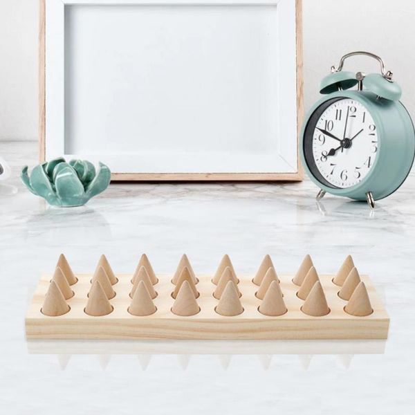 

jewelry pouches, bags rings display stand 24-bit cone rack wood eco-friendly thick tray storage holder ring, Pink;blue