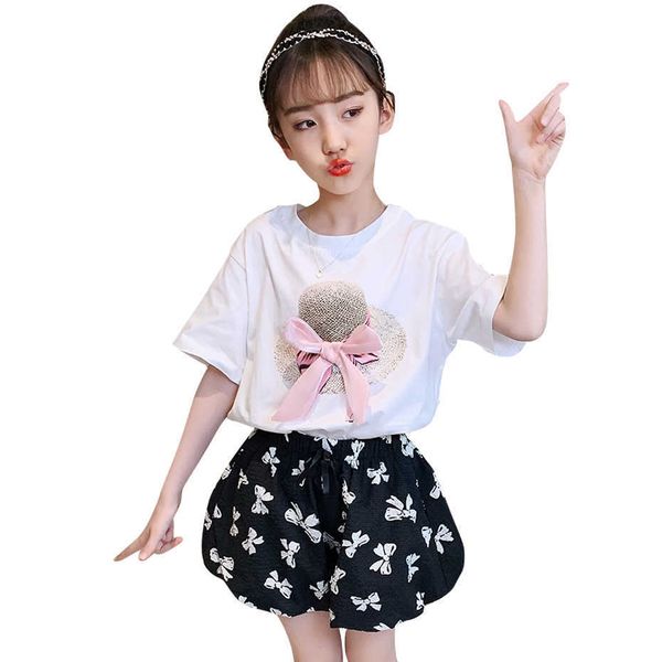 

girls clothing tshirt + skirt teenage summer sets casual style kid clothes 6 8 10 12 14 210528, White