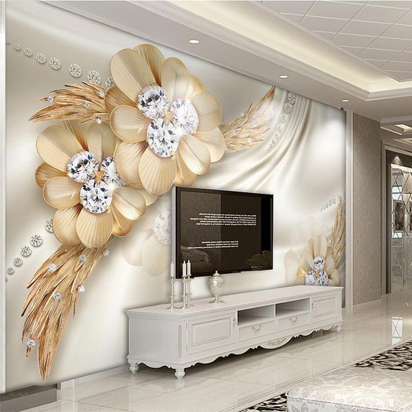 

wallpapers dropship 3d stereo relief golden diamond jewelry po mural wallpaper tv sofa background wall papers luxury papel de parede
