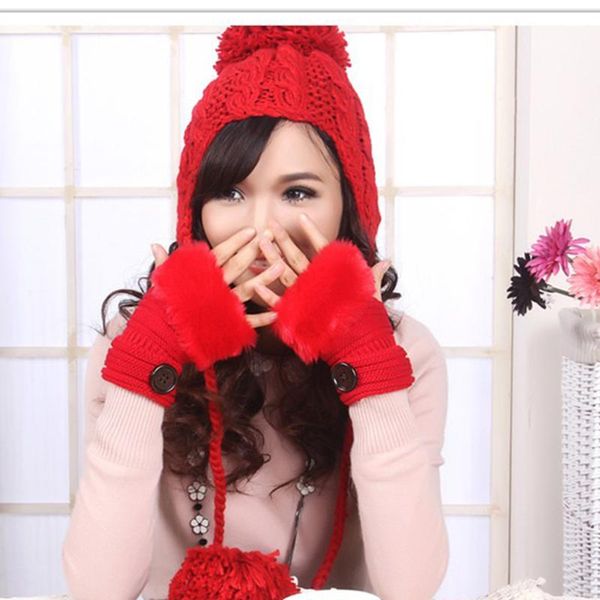 

five fingers gloves 1pair thread knitted half finger keyboard short female warmth imitation fur style, Blue;gray