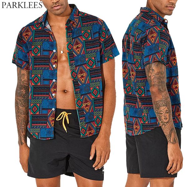 

retro african men summer shirts floral printed mens short sleeve shirt casual button shirt for men vintage hawaiian men clothing 210524, White;black