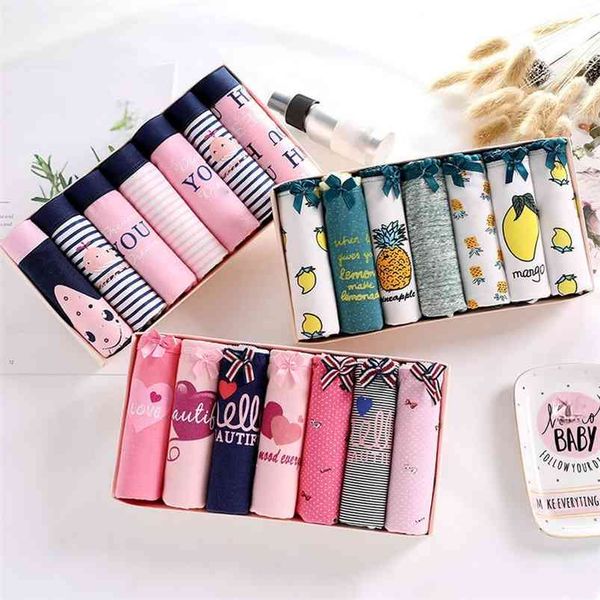 

7pcs/lot pantie pure cotton soft underwear intimates breathable calcinha underpants skin-friendly girls panty set 210730, Black;pink