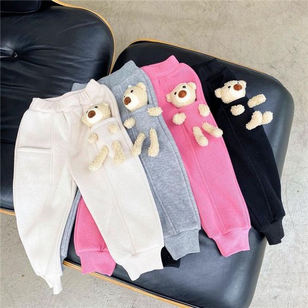 

with bear cute children pants winter thickened boys girls trousers pockets spot korean style baggy, Blue