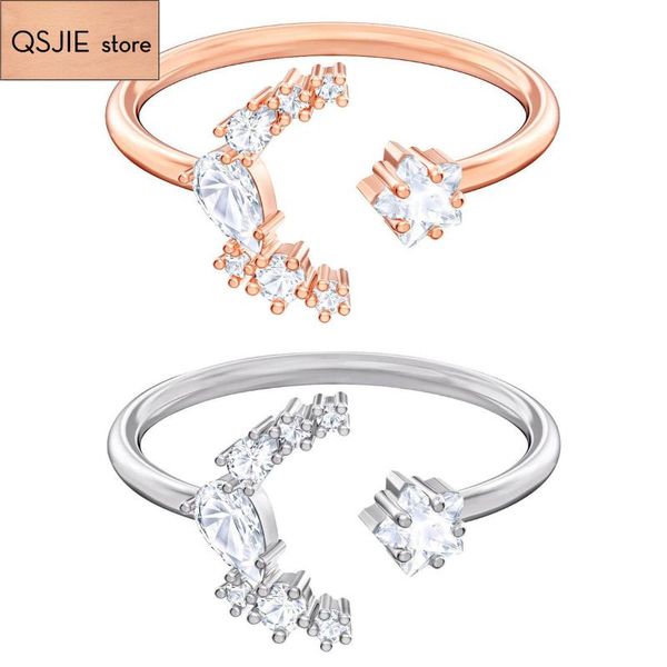 

cluster rings swa day and night celebration moon star opening ceremony adjustable women's ring charming fashion jewelry, Golden;silver