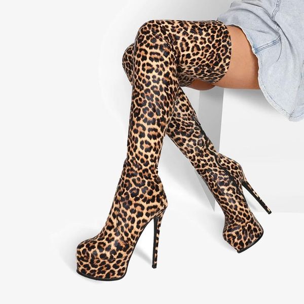 

boots fashion women's shoes platform over the knee high cosplay leopard zipper thigh large size 15 20, Black
