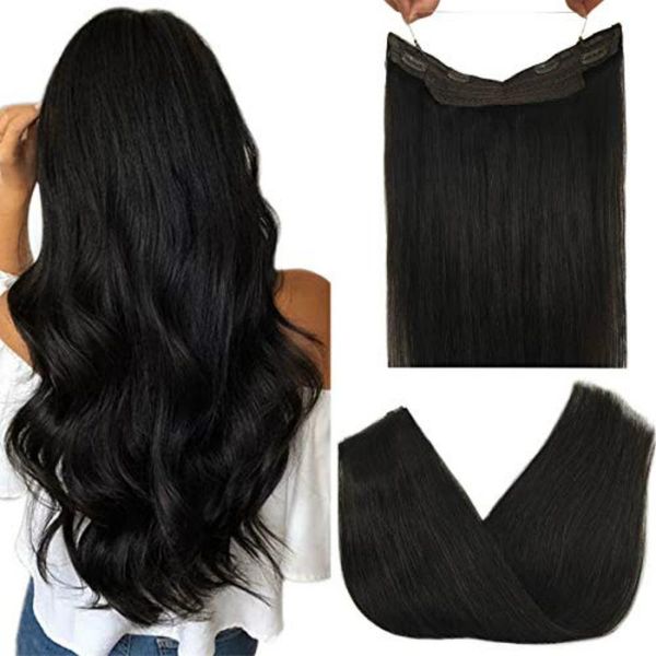 

human hair bulks halo extensions wire fish line extension invisible hidden ombre blonde golden remy bayalage, Black