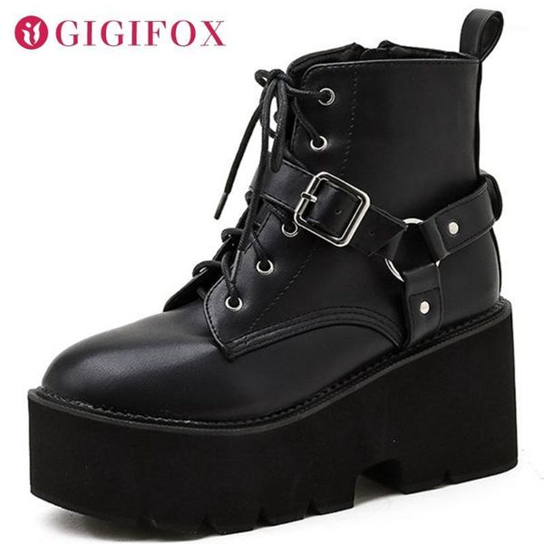 

boots brand fashion leisure shoelaces buckle chunky heels platform winter shoes women ankle motorcycles boot1, Black