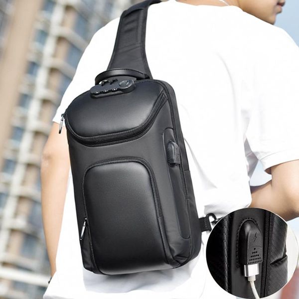 

backpack oxford men single rucksack shoulder chest pack bag anti-theft short trip usb charging port male cross body daypack
