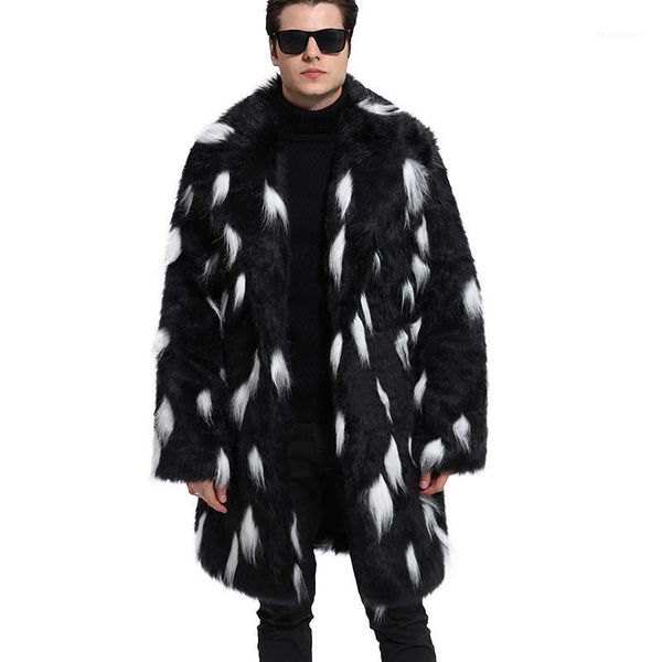 

men's trench coats men fashion autumn winter thick faux fur coat mixed color long sleeve turn-down collar casual outwear plus size 2x 7, Tan;black