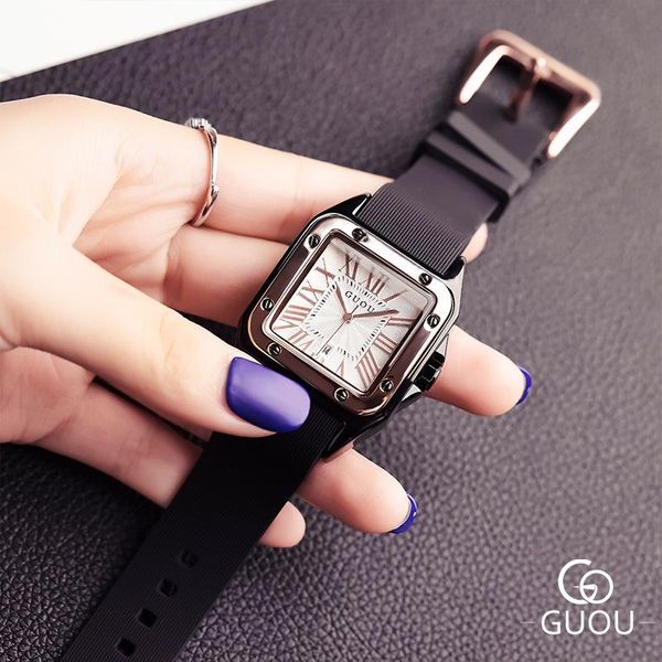 

wristwatches fashion women's square wristwatch quartz watch waterproof silicone sport wrist watches luxury relogio masculino montre fem, Slivery;brown