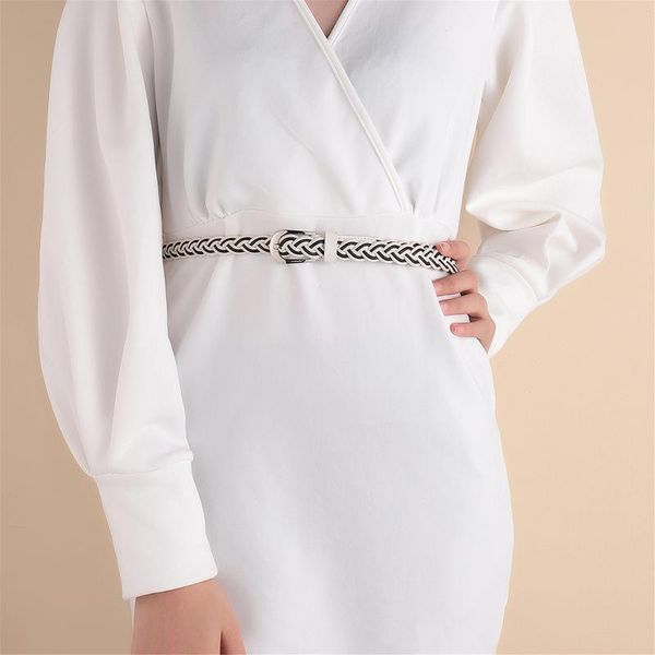

belts vintage bohemian wide belt women fashion waist narrow stretch dress thin buckle leather waistband, Black;brown