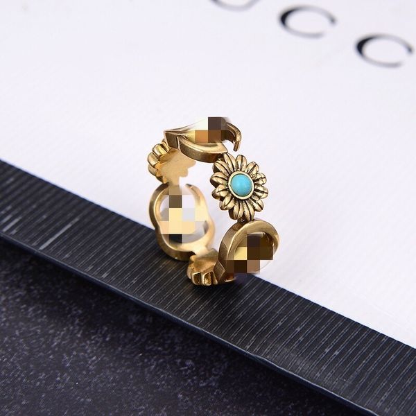

70% off outlet online gujia little daisy double turquoise hollow make old petal ring, Silver